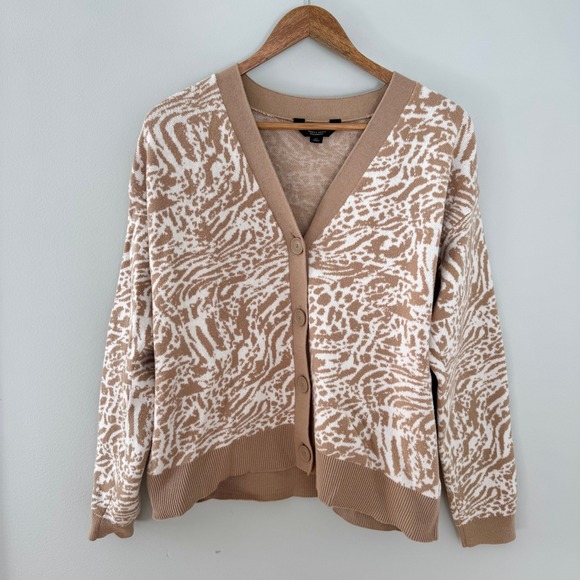 Simply Vera Cheetah Print Khaki/White Cardigan Sweater Women's Sz M - Picture 2 of 12